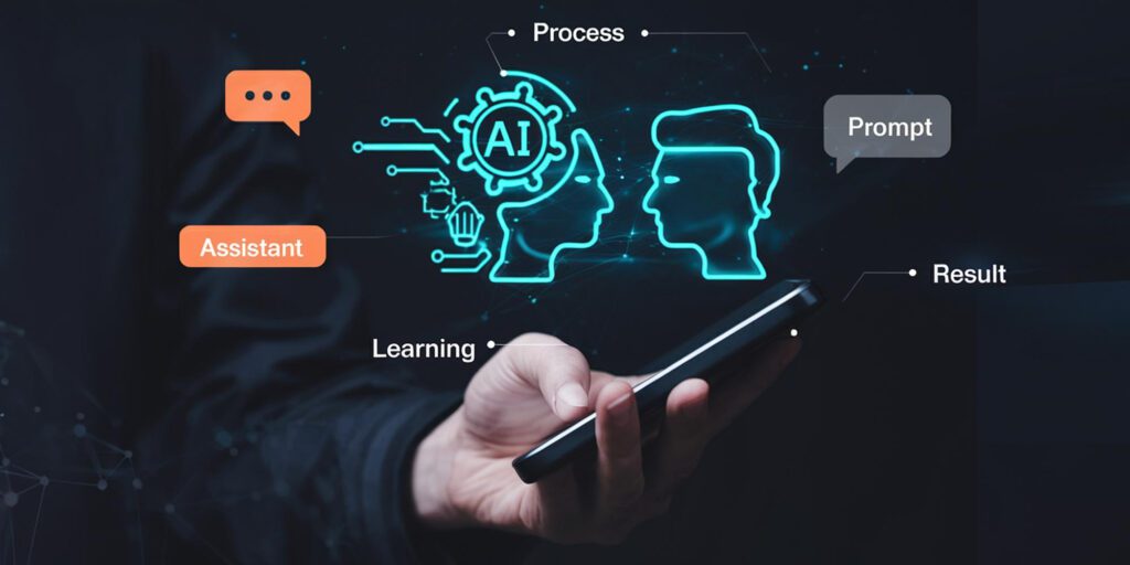 AI jako cyfrowy asystent zmienia interakcję między ludźmi a technologią w pracy IT.